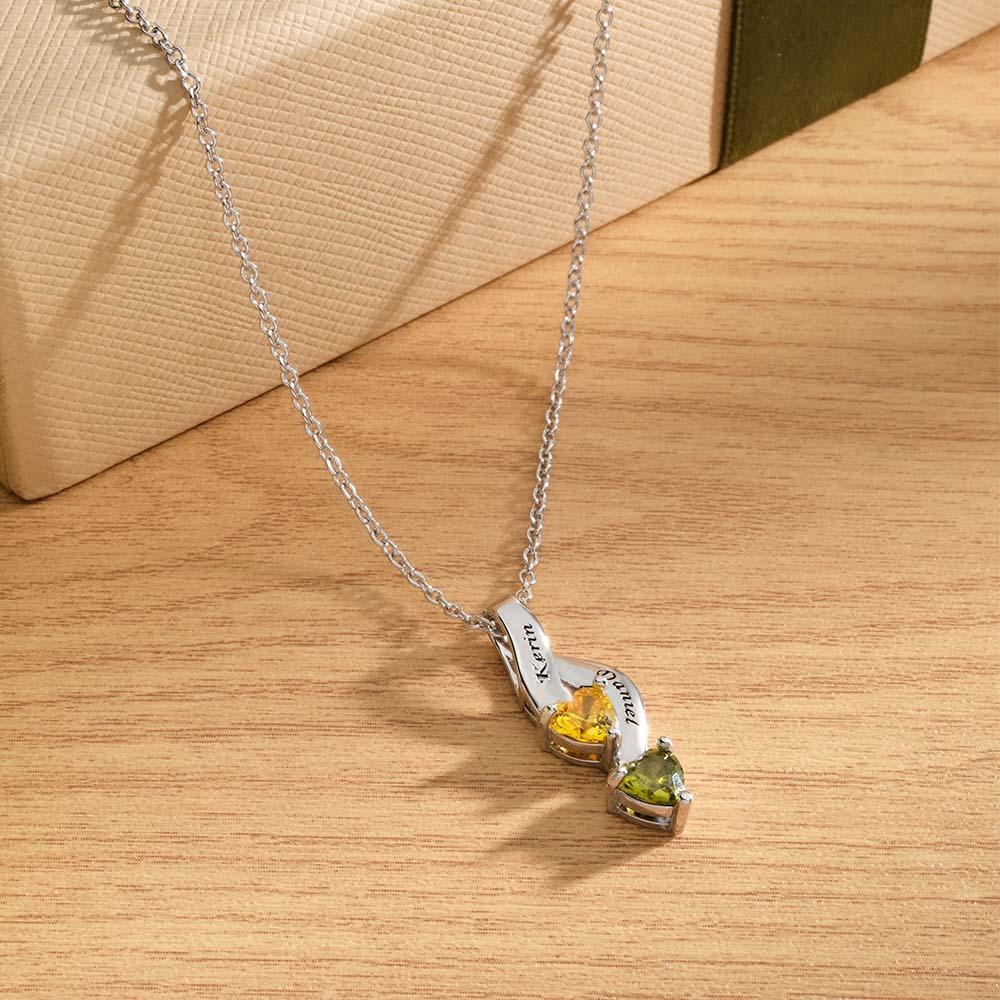 Collier Personnalisé Avec Pierre De Naissance En Forme De Cœur, Collier Noble Gravé Personnalisé Pour Femmes - votrecollierprenomfr