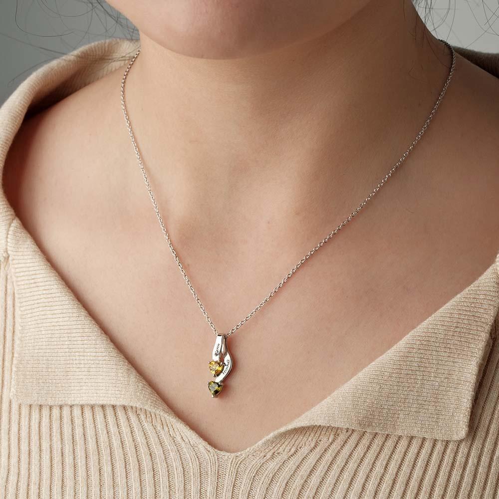 Collier Personnalisé Avec Pierre De Naissance En Forme De Cœur, Collier Noble Gravé Personnalisé Pour Femmes - votrecollierprenomfr