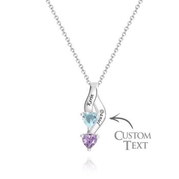 Collier Personnalisé Avec Pierre De Naissance En Forme De Cœur, Collier Noble Gravé Personnalisé Pour Femmes - votrecollierprenomfr