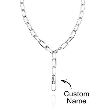 Collier De Nom De Liens Sans Fin Gravables Avec Pierre De Naissance, Décoration D'usure Unique Pour Les Couples - votrecollierprenomfr