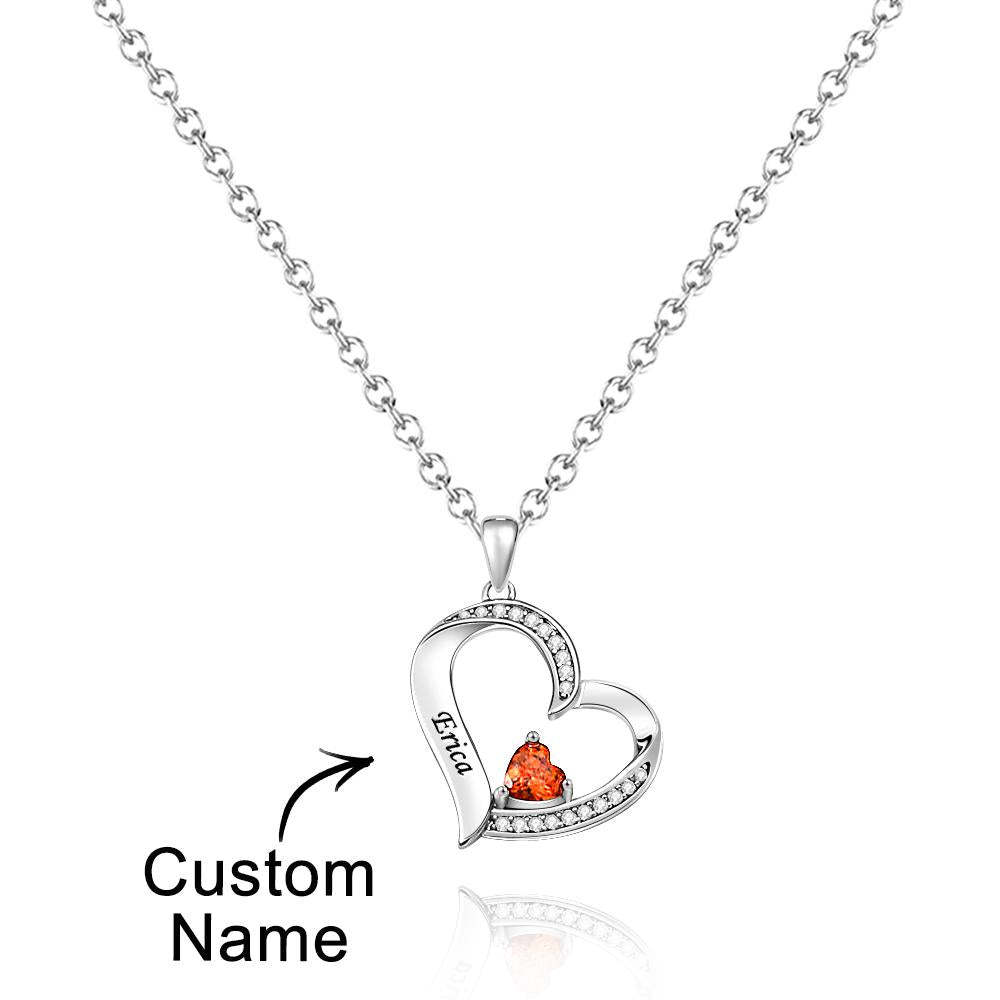 Collier Coeur Creux Gravable Avec Pierre De Naissance, Cadeaux De Famille - votrecollierprenomfr