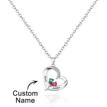 Collier Coeur Creux Gravable Avec Pierre De Naissance, Cadeaux De Famille - votrecollierprenomfr