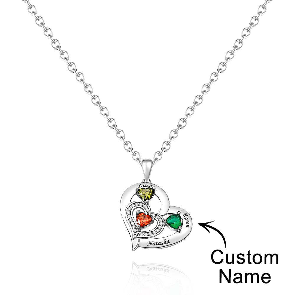 Collier Coeur Creux Gravable Avec Pierre De Naissance, Cadeaux De Famille - votrecollierprenomfr