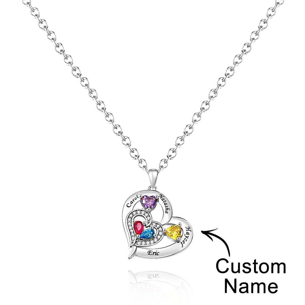Collier Coeur Creux Gravable Avec Pierre De Naissance, Cadeaux De Famille - votrecollierprenomfr