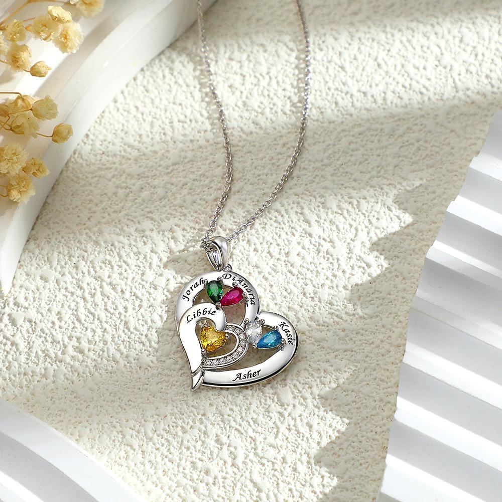 Collier Coeur Creux Gravable Avec Pierre De Naissance, Cadeaux De Famille - votrecollierprenomfr