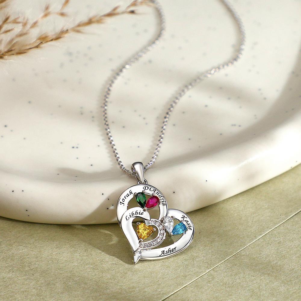 Collier Coeur Creux Gravable Avec Pierre De Naissance, Cadeaux De Famille - votrecollierprenomfr