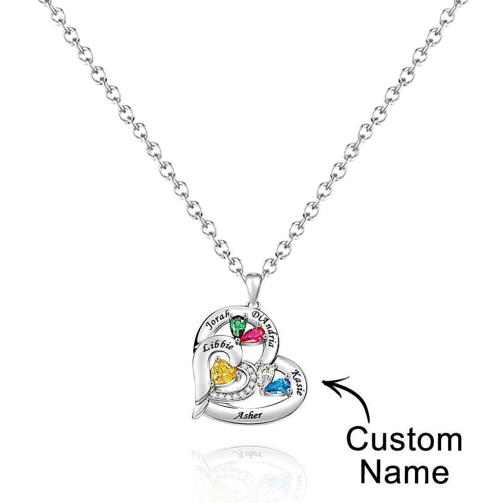 Collier Coeur Creux Gravable Avec Pierre De Naissance, Cadeaux De Famille - votrecollierprenomfr