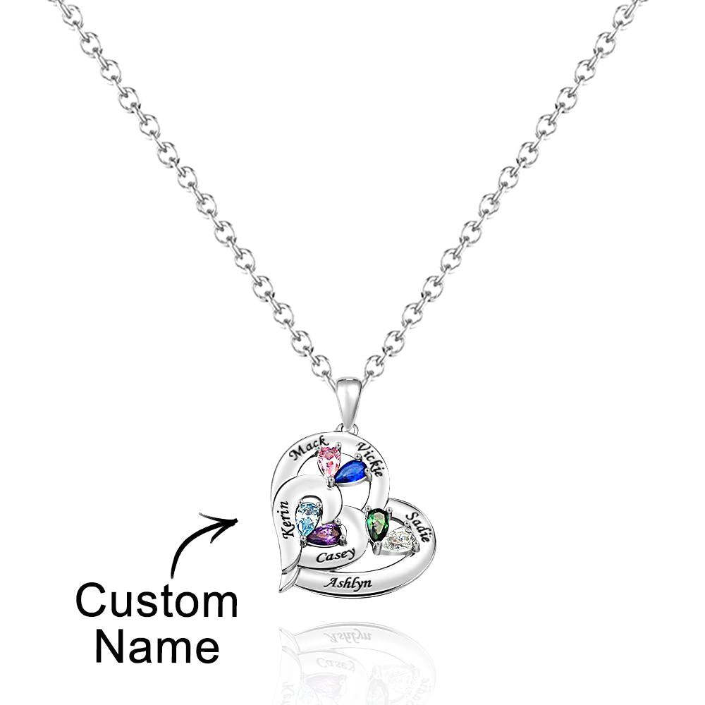 Collier Coeur Creux Gravable Avec Pierre De Naissance, Cadeaux De Famille - votrecollierprenomfr