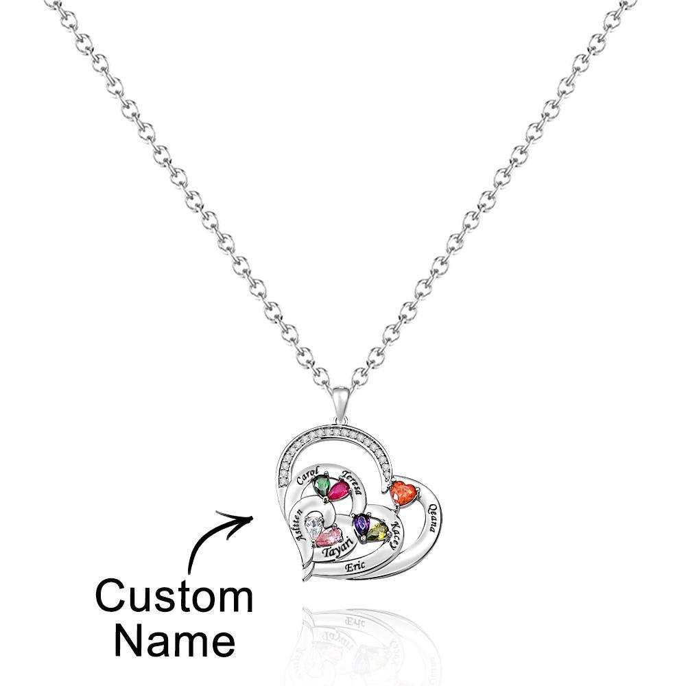 Collier Coeur Creux Gravable Avec Pierre De Naissance, Cadeaux De Famille - votrecollierprenomfr