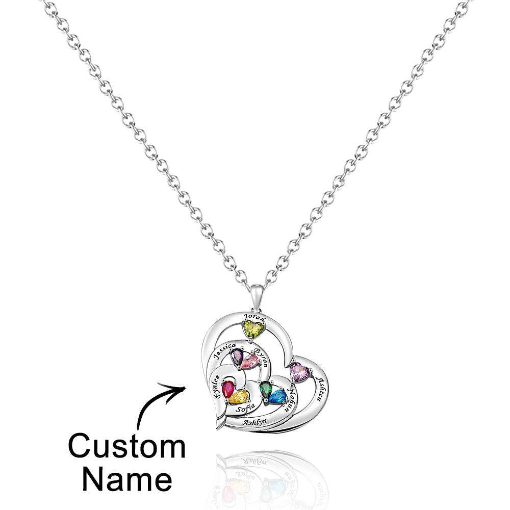 Collier Coeur Creux Gravable Avec Pierre De Naissance, Cadeaux De Famille - votrecollierprenomfr