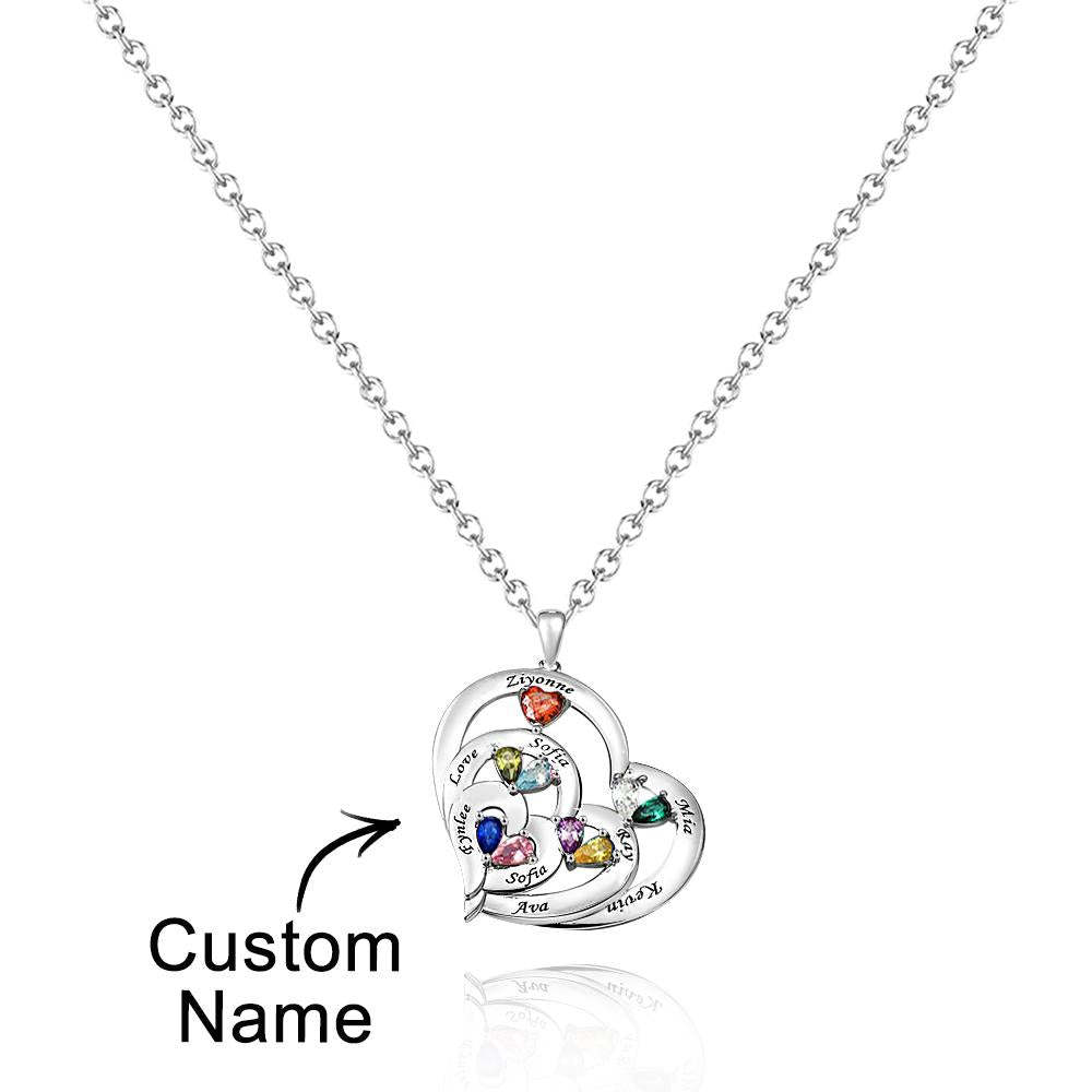Collier Coeur Creux Gravable Avec Pierre De Naissance, Cadeaux De Famille - votrecollierprenomfr