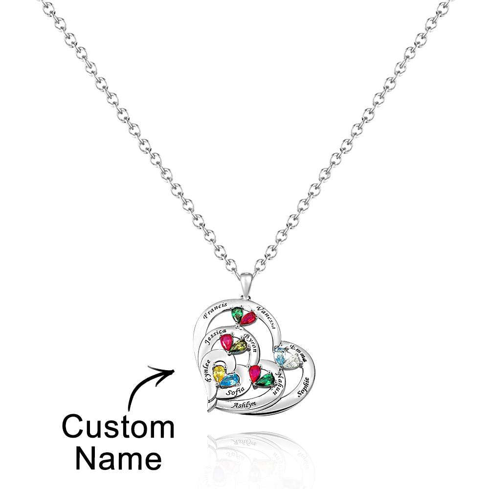 Collier Coeur Creux Gravable Avec Pierre De Naissance, Cadeaux De Famille - votrecollierprenomfr