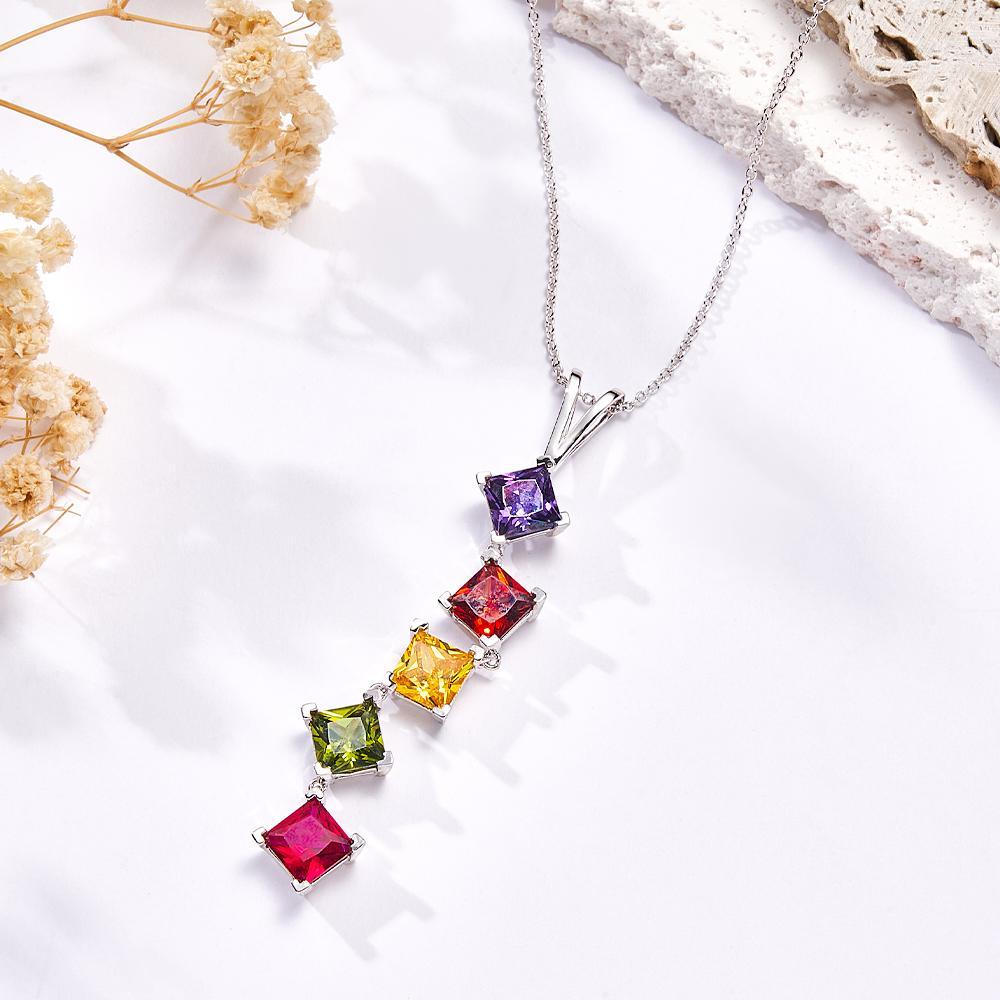 Bijoux Pendentif Colorés Personnalisés Avec Pierre De Naissance Rhomboïde Pour Elle - votrecollierprenomfr
