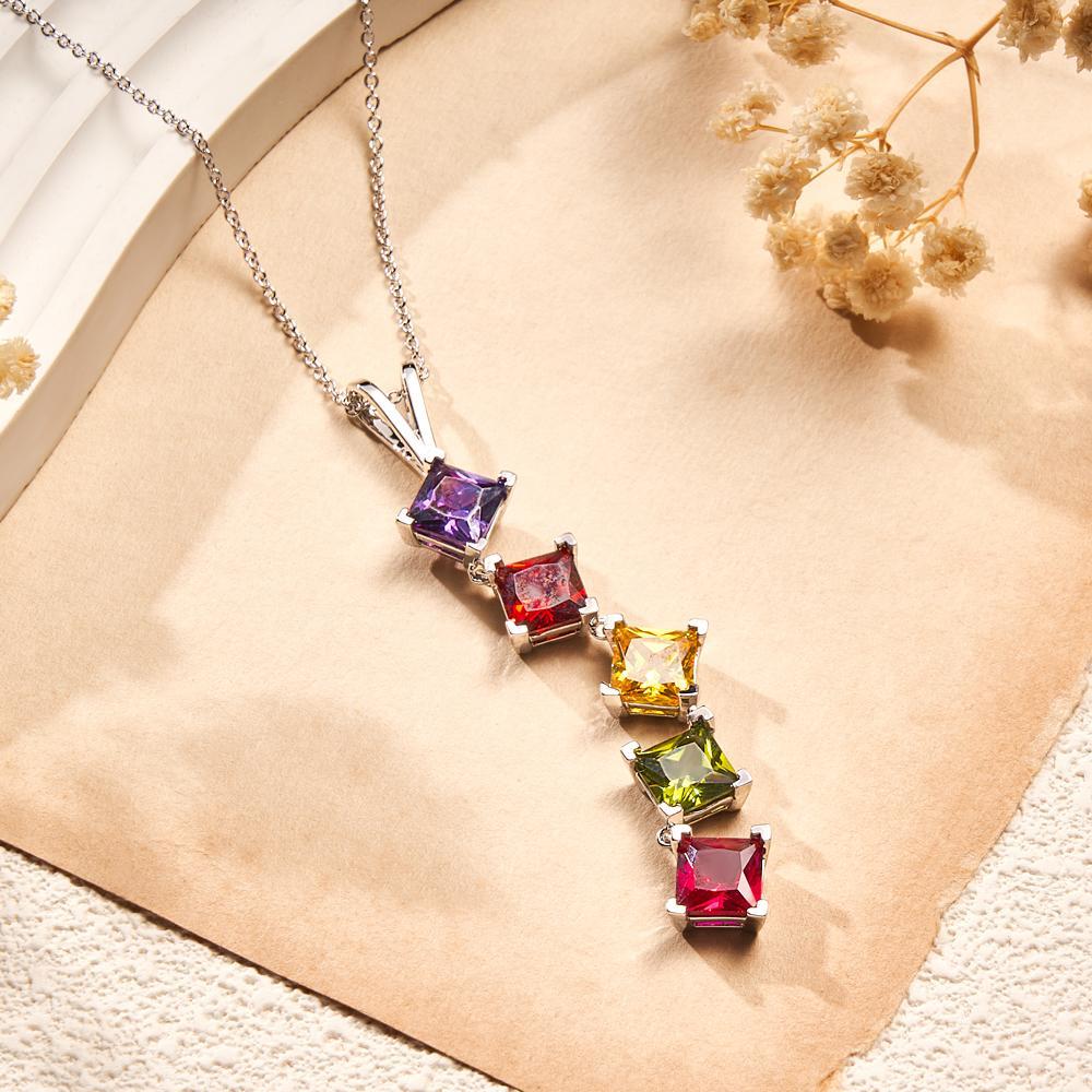 Bijoux Pendentif Colorés Personnalisés Avec Pierre De Naissance Rhomboïde Pour Elle - votrecollierprenomfr