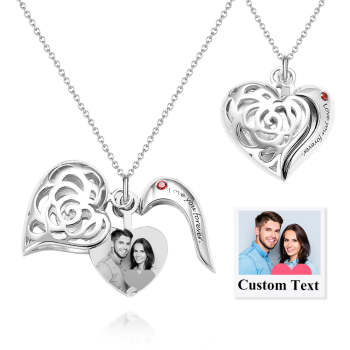 Collier Photo Gravé Personnalisé Avec Pierre De Naissance, Pendentif Élégant En Forme De Cœur Ajouré, Cadeau Pour Elle - votrecollierprenomfr