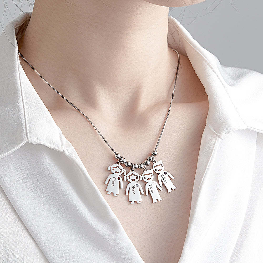 Collier Mère Avec Pierres De Naissance À Graver Breloques Enfant - votrecollierprenomfr