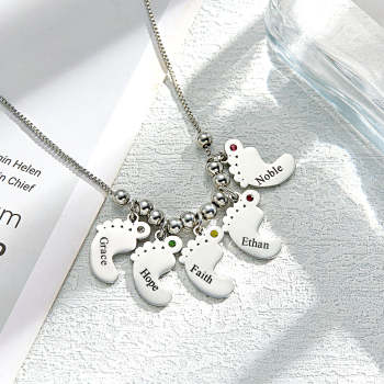 Collier À Breloques Avec Pierre De Naissance Pour Pieds De Bébé, Nom Personnalisé Pour Noël - votrecollierprenomfr