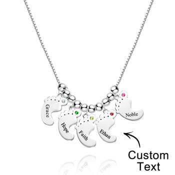 Collier À Breloques Avec Pierre De Naissance Pour Pieds De Bébé, Nom Personnalisé Pour Noël - votrecollierprenomfr