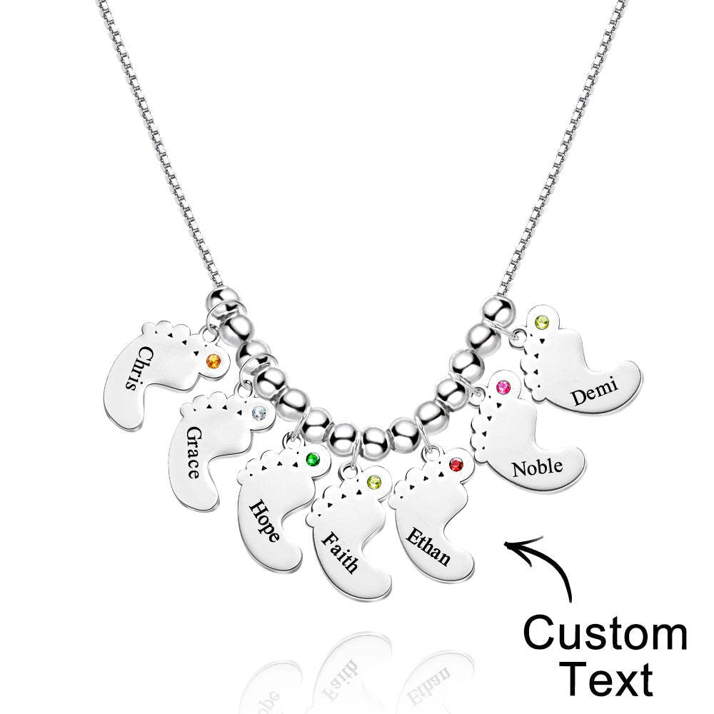 Collier À Breloques Avec Pierre De Naissance Pour Pieds De Bébé, Nom Personnalisé Pour Noël - votrecollierprenomfr