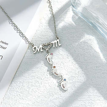 Collier Pour Mère Avec Petit Nom Personnalisé Et Breloques Avec Pierre De Naissance Pour Pied De Bébé - votrecollierprenomfr