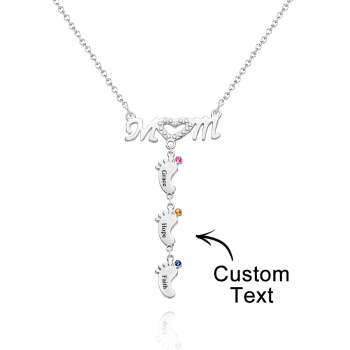 Collier Pour Mère Avec Petit Nom Personnalisé Et Breloques Avec Pierre De Naissance Pour Pied De Bébé - votrecollierprenomfr