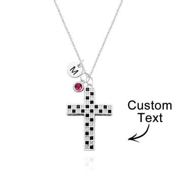 Collier Lettre De Naissance Personnalisé Drapeau À Damier Croix Cadeaux Uniques - votrecollierprenomfr