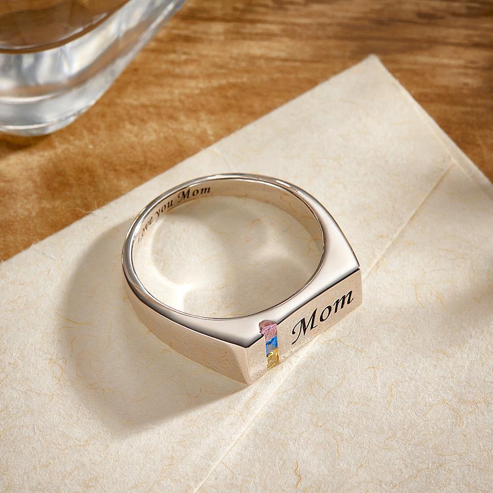 Bague De Pierre De Naissance Avec Texte Personnalisé, Cadeau De Famille Personnalisé Pour Elle - votrecollierprenomfr