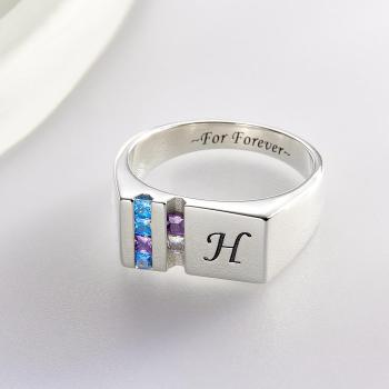 Bague De Pierre De Naissance Avec Texte Personnalisé, Cadeau De Famille Personnalisé Pour Elle - votrecollierprenomfr