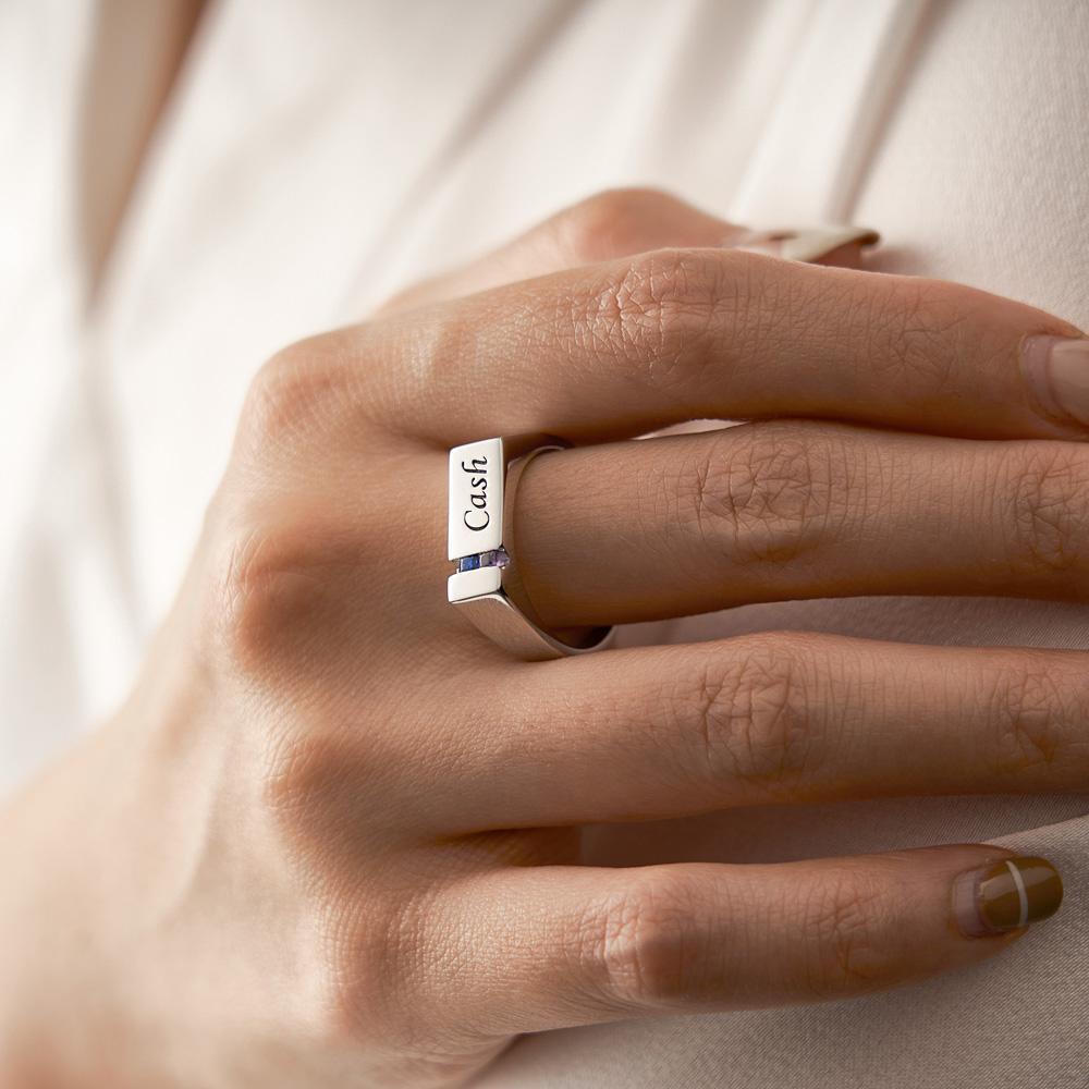 Bague De Pierre De Naissance Avec Texte Personnalisé, Cadeau De Famille Personnalisé Pour Elle - votrecollierprenomfr