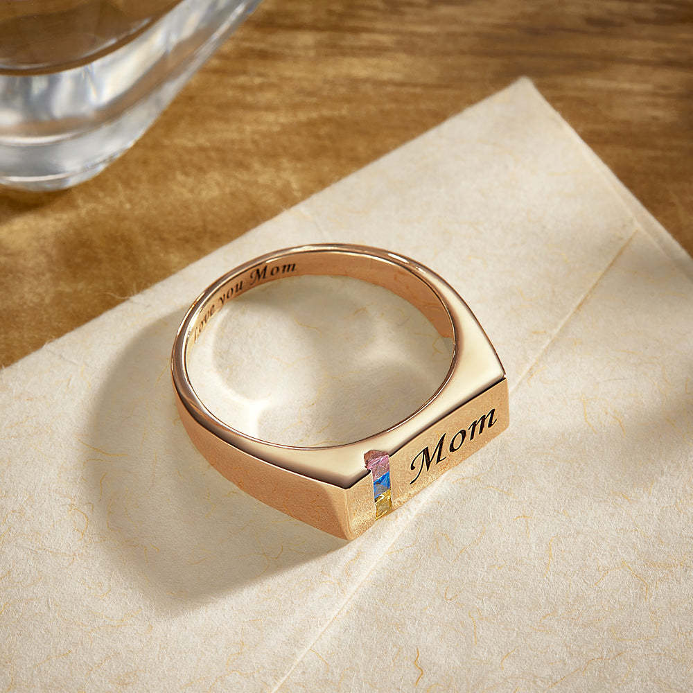 Bague Avec Pierre De Naissance Avec Texte Personnalisé, Plaquée Or 18 Carats, Cadeau Personnalisé Pour Elle - votrecollierprenomfr