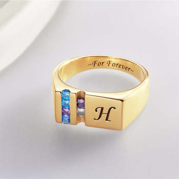 Bague Avec Pierre De Naissance Avec Texte Personnalisé, Plaquée Or 18 Carats, Cadeau Personnalisé Pour Elle - votrecollierprenomfr