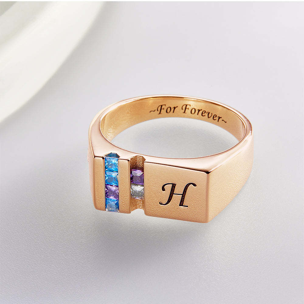 Bague Avec Pierre De Naissance Avec Texte Personnalisé, Plaquée Or Rose, Cadeau Personnalisé Pour Elle - votrecollierprenomfr