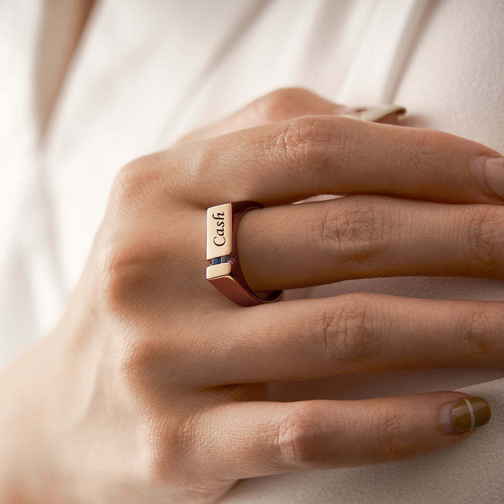 Bague Avec Pierre De Naissance Avec Texte Personnalisé, Plaquée Or Rose, Cadeau Personnalisé Pour Elle - votrecollierprenomfr