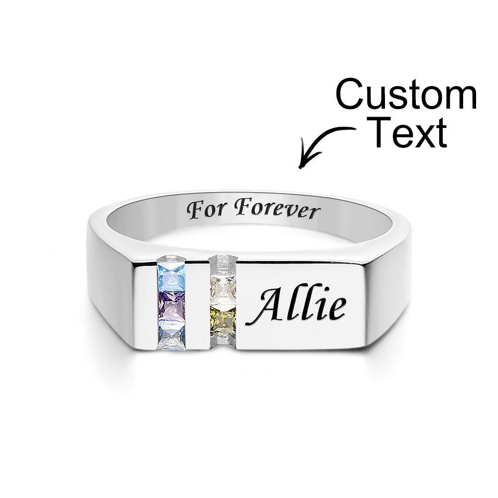 Bague De Pierre De Naissance Avec Texte Personnalisé, Cadeau De Famille Personnalisé Pour Elle - votrecollierprenomfr