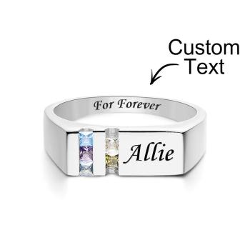 Bague De Pierre De Naissance Avec Texte Personnalisé, Cadeau De Famille Personnalisé Pour Elle - votrecollierprenomfr