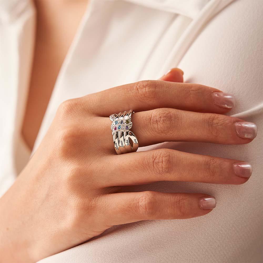 Nom Personnalisé Et Texte Bague De Naissance Bague De Famille Personnalisée Cadeau Pour Elle - votrecollierprenomfr