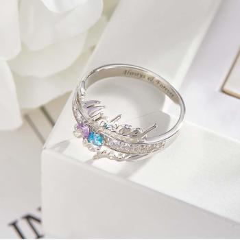 Bague De Promesse Avec Nom Et Texte Personnalisés, Double Cœur, Pierre De Naissance, Cadeau D'anniversaire - votrecollierprenomfr
