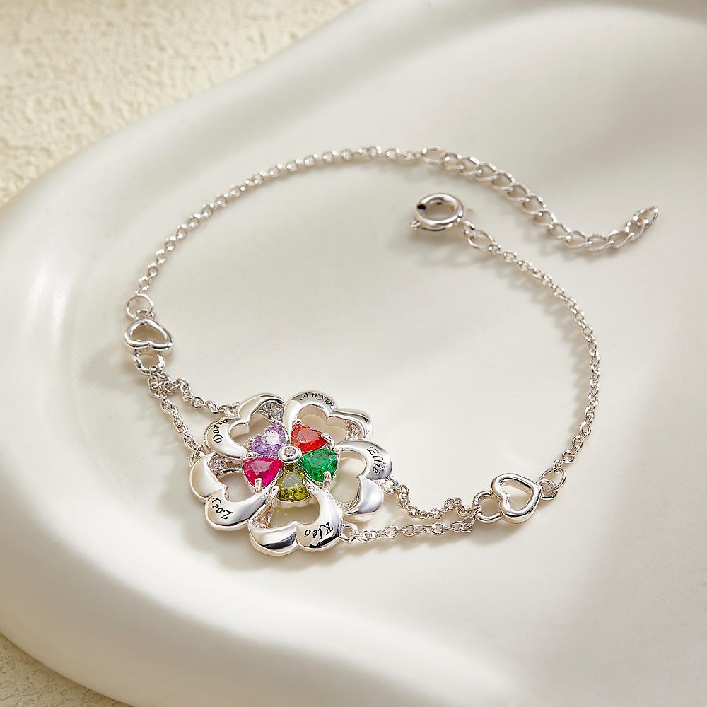 Bracelet Gravé De Pierre De Naissance De Mode, Bracelet Réglable De Fleur Personnalisé Pour Elle - votrecollierprenomfr