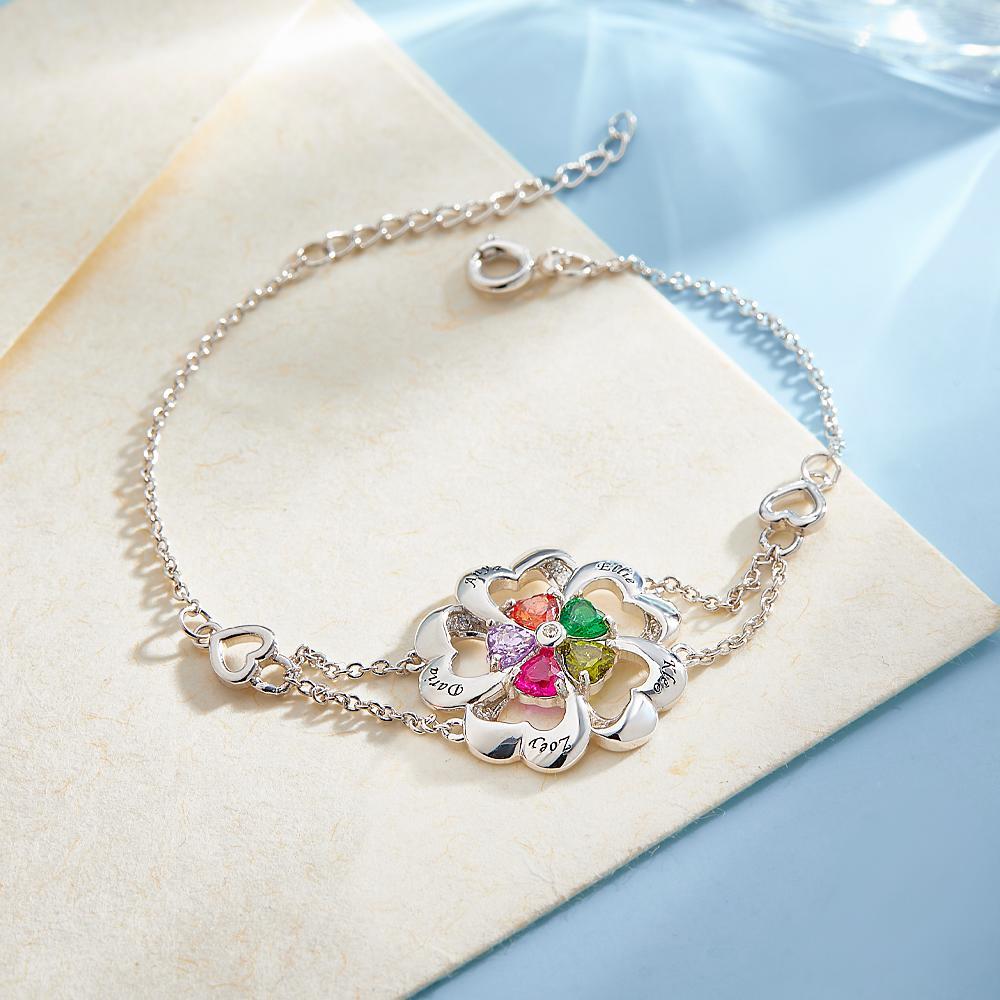 Bracelet Gravé De Pierre De Naissance De Mode, Bracelet Réglable De Fleur Personnalisé Pour Elle - votrecollierprenomfr