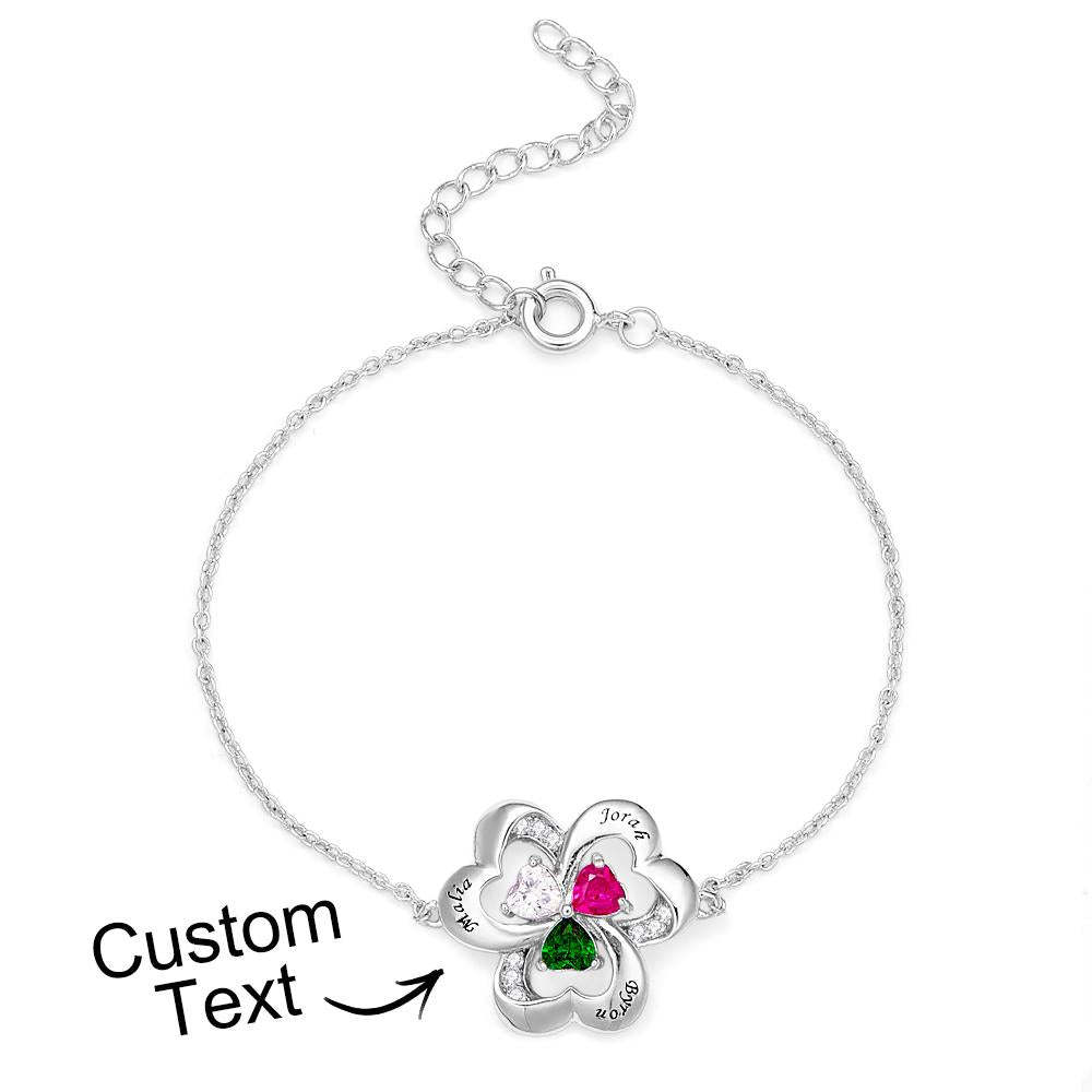 Bracelet Gravé De Pierre De Naissance De Mode, Bracelet Réglable De Fleur Personnalisé Pour Elle - votrecollierprenomfr