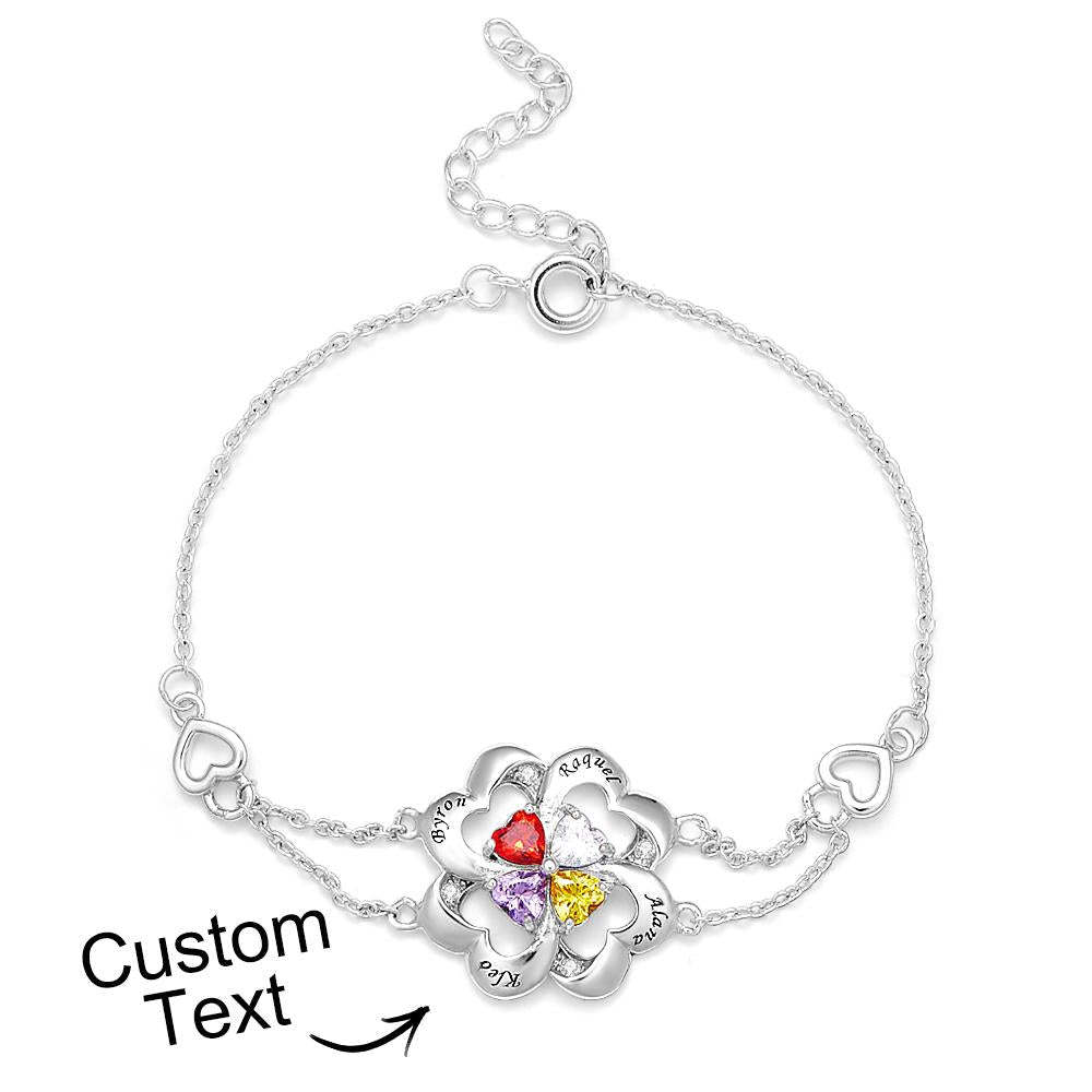 Bracelet Gravé De Pierre De Naissance De Mode, Bracelet Réglable De Fleur Personnalisé Pour Elle - votrecollierprenomfr