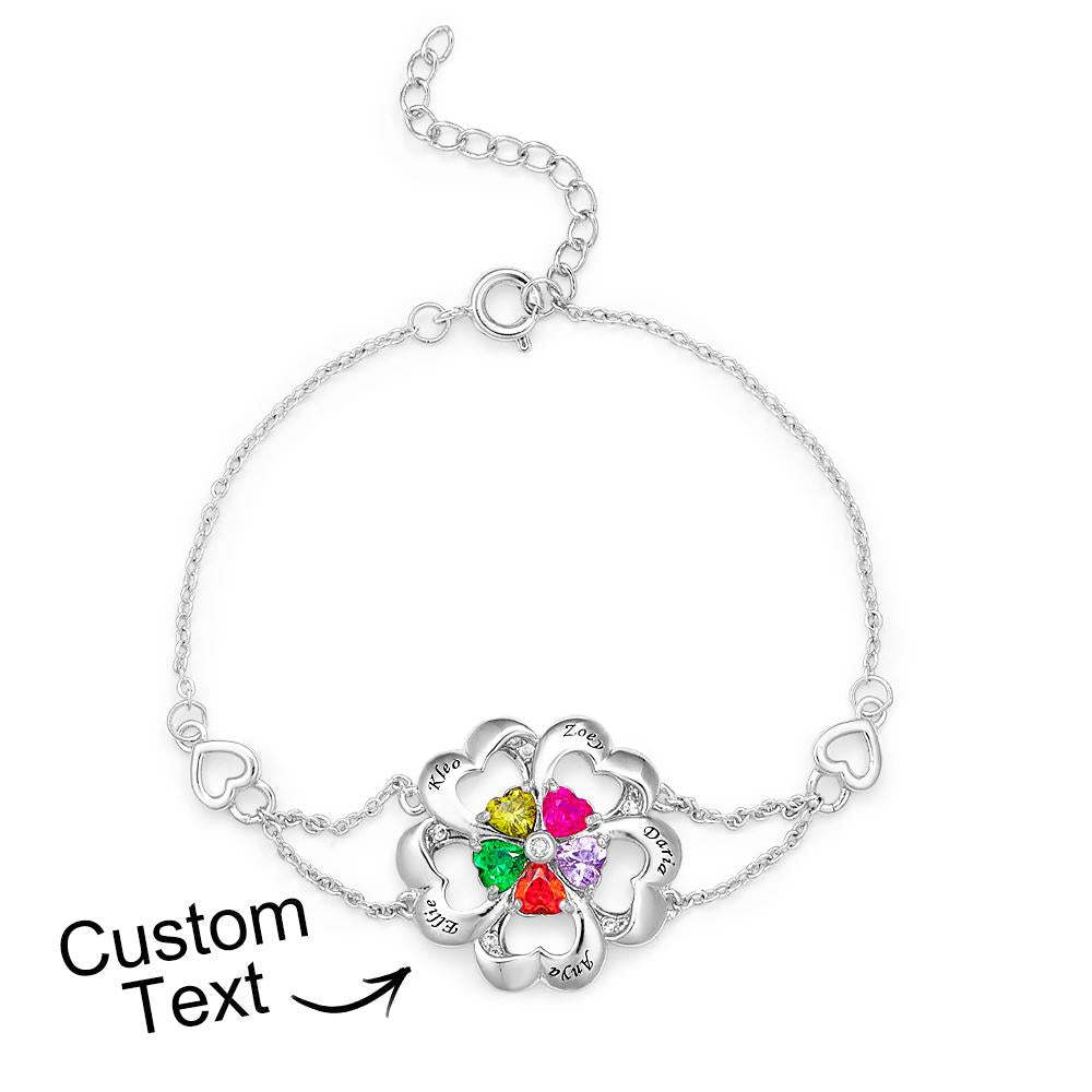 Bracelet Gravé De Pierre De Naissance De Mode, Bracelet Réglable De Fleur Personnalisé Pour Elle - votrecollierprenomfr