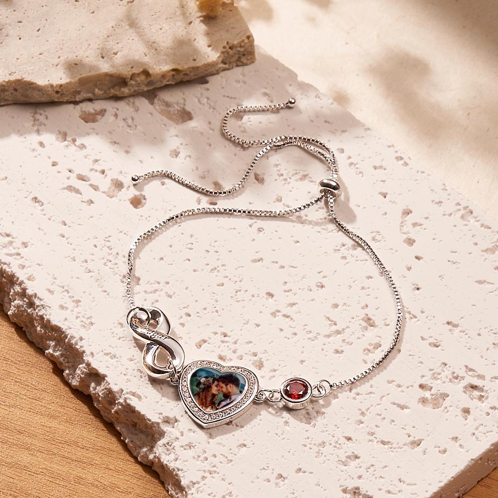 Bracelet Avec Pierre De Naissance Avec Photo Personnalisée, Avec Texte Réglable, Cadeaux Pour Femmes - votrecollierprenomfr