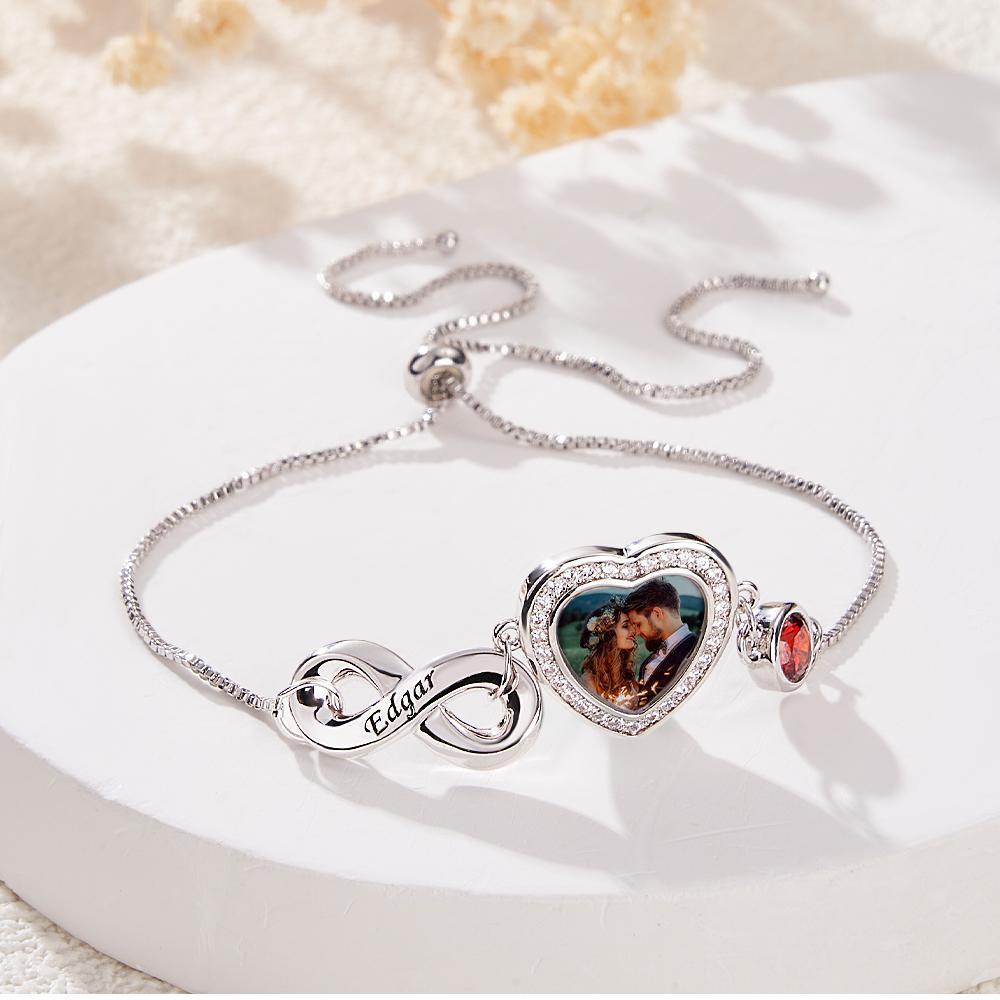 Bracelet Avec Pierre De Naissance Avec Photo Personnalisée, Avec Texte Réglable, Cadeaux Pour Femmes - votrecollierprenomfr