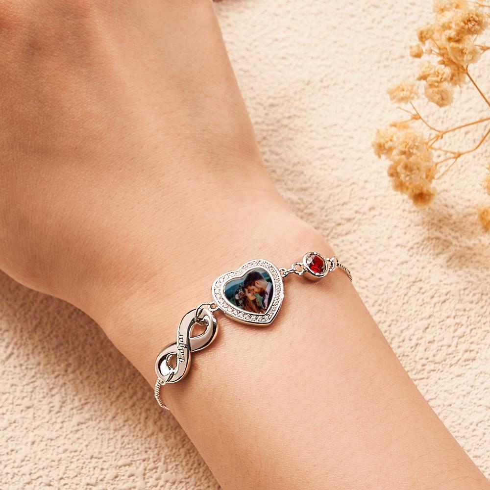 Bracelet Avec Pierre De Naissance Avec Photo Personnalisée, Avec Texte Réglable, Cadeaux Pour Femmes - votrecollierprenomfr