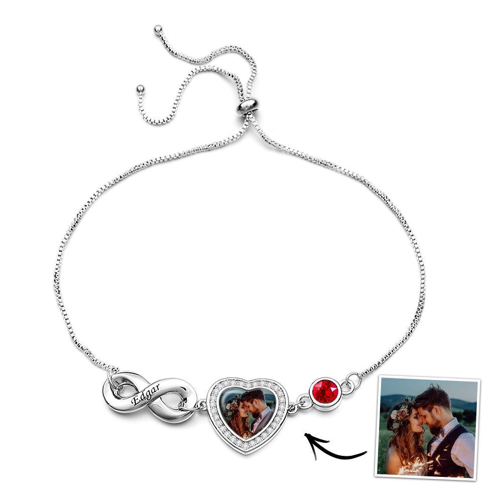 Bracelet Avec Pierre De Naissance Avec Photo Personnalisée, Avec Texte Réglable, Cadeaux Pour Femmes - votrecollierprenomfr