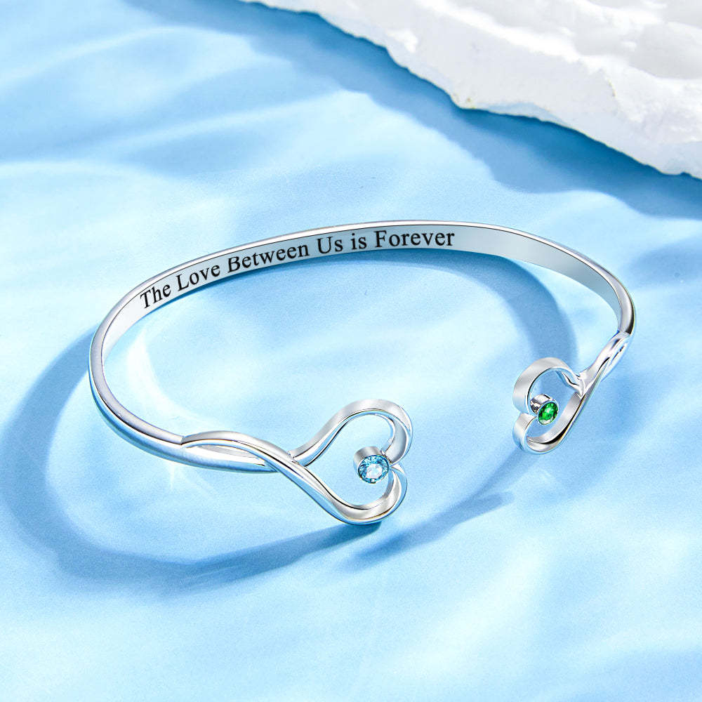 Bracelet Personnalisé En Forme De Cœur Avec Double Pierre De Naissance, Cadeau Romantique Pour Couple - votrecollierprenomfr