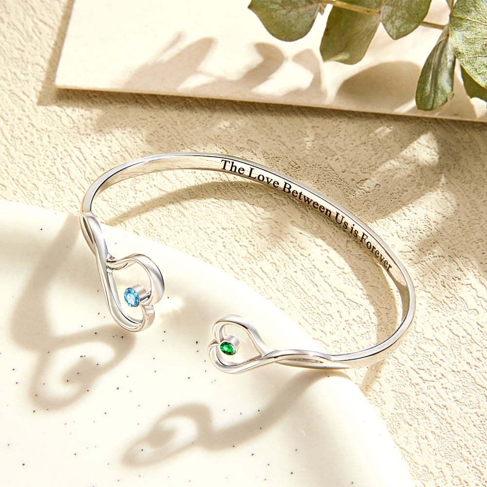 Bracelet Personnalisé En Forme De Cœur Avec Double Pierre De Naissance, Cadeau Romantique Pour Couple - votrecollierprenomfr