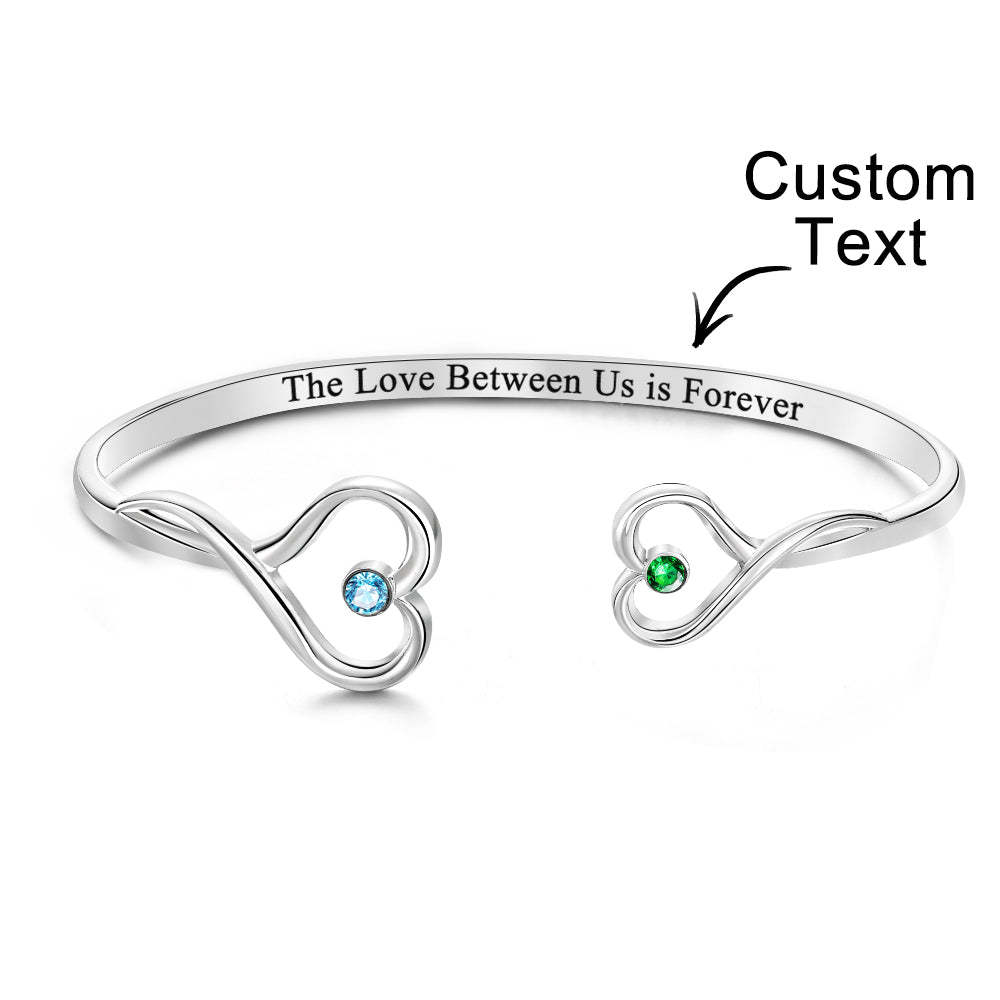 Bracelet Personnalisé En Forme De Cœur Avec Double Pierre De Naissance, Cadeau Romantique Pour Couple - votrecollierprenomfr