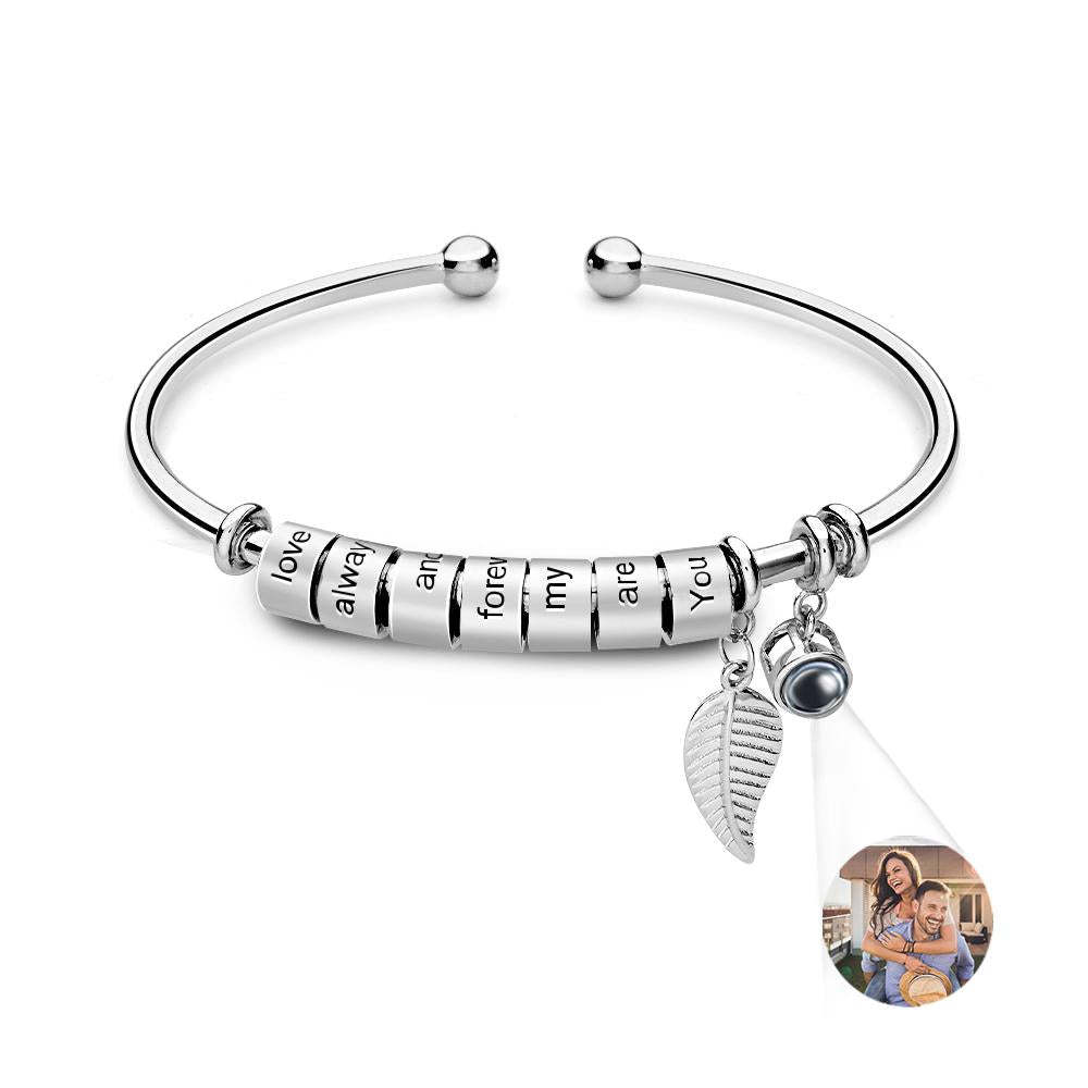 Bracelet De Projection De Photo Personnalisé, Nombre Personnalisé De Perles À Graver En Option, Bijoux Cadeau Pour La Famille - votrecollierprenomfr